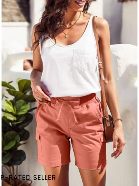 High Waist Cargo Shorts Relaxed Fit Cotton Casual Outdoor Hiking Summer - Picture 5 of 7